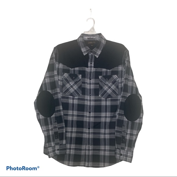Helix Black Plaid Button Down Western Men Large - Picture 1 of 7